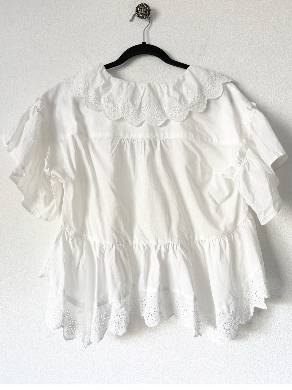 White Eyelet Ruffle Button-Front Top - Picture 7 of 13